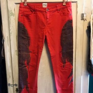 Red Haute Hippie skinny jeans w silk-screen wings